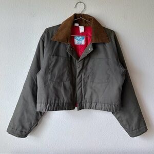 SMITH Green Crop Jacket with Brown Collar